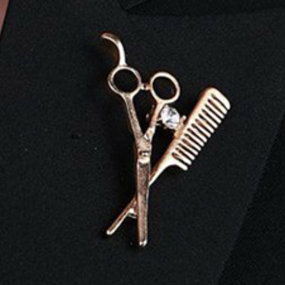 Small Scissors & Comb Rhinestone Brooch Pin Back - Brand New and Sealed